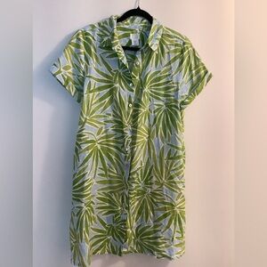 Sigrid Olsen 100% Linen Shirt Dress Size M | Tropical Palm Print